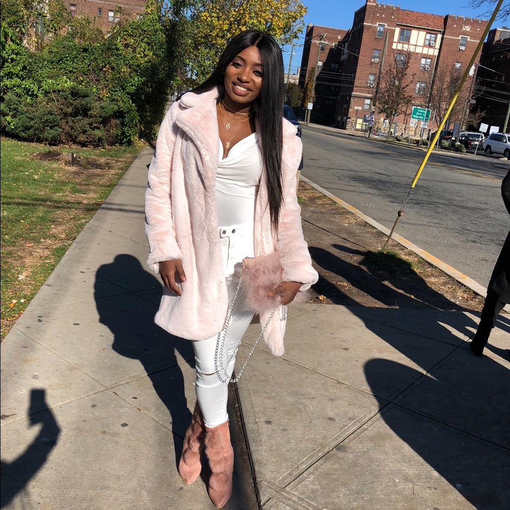 Pink faux fur coat